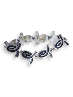 Vintage Taxco Mexico Silver Fish Links Modernist Bracelet